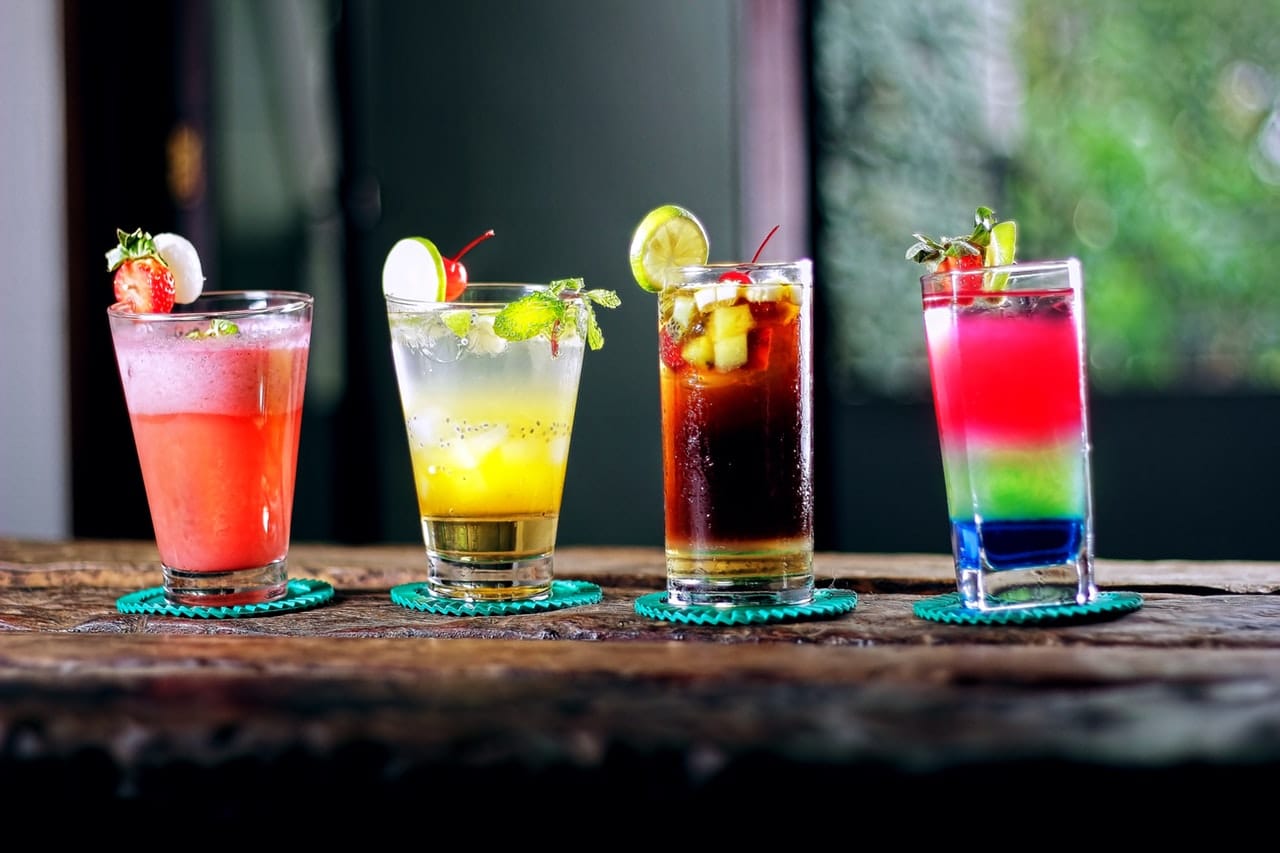 colorful beverages in a row