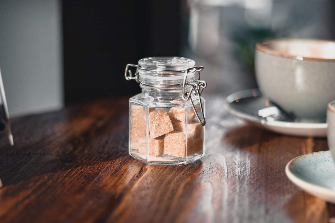 brown sugar in a glass container